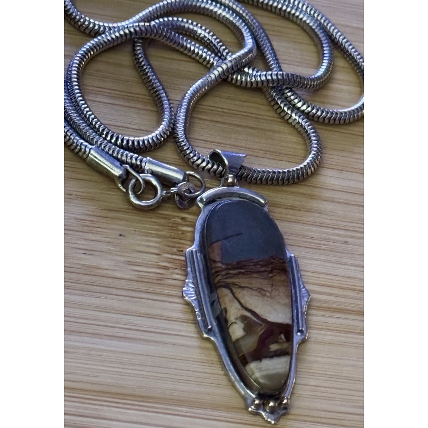 Vintage SHANO 97 Sterling Jasper Southwestern Pendant Necklace 24” Italy 925 24g