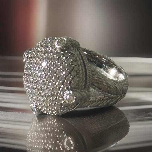 Judith Ripka Sterling Silver 925 Pave CZ Dome Statement Ring Size 5.5