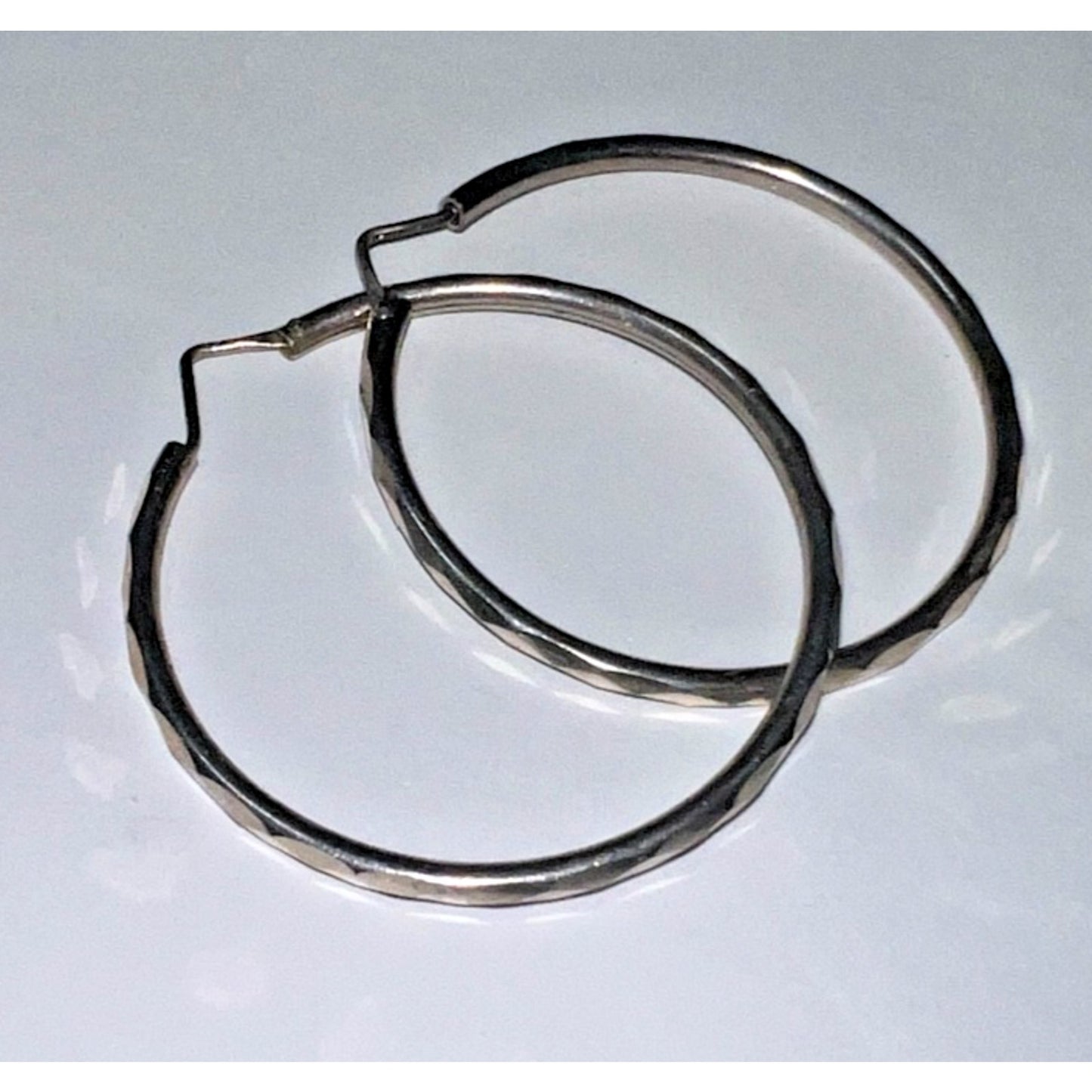 Editoral Hammered Hoop Earrings – – 925 Sterling Silver 1.75” - 6g