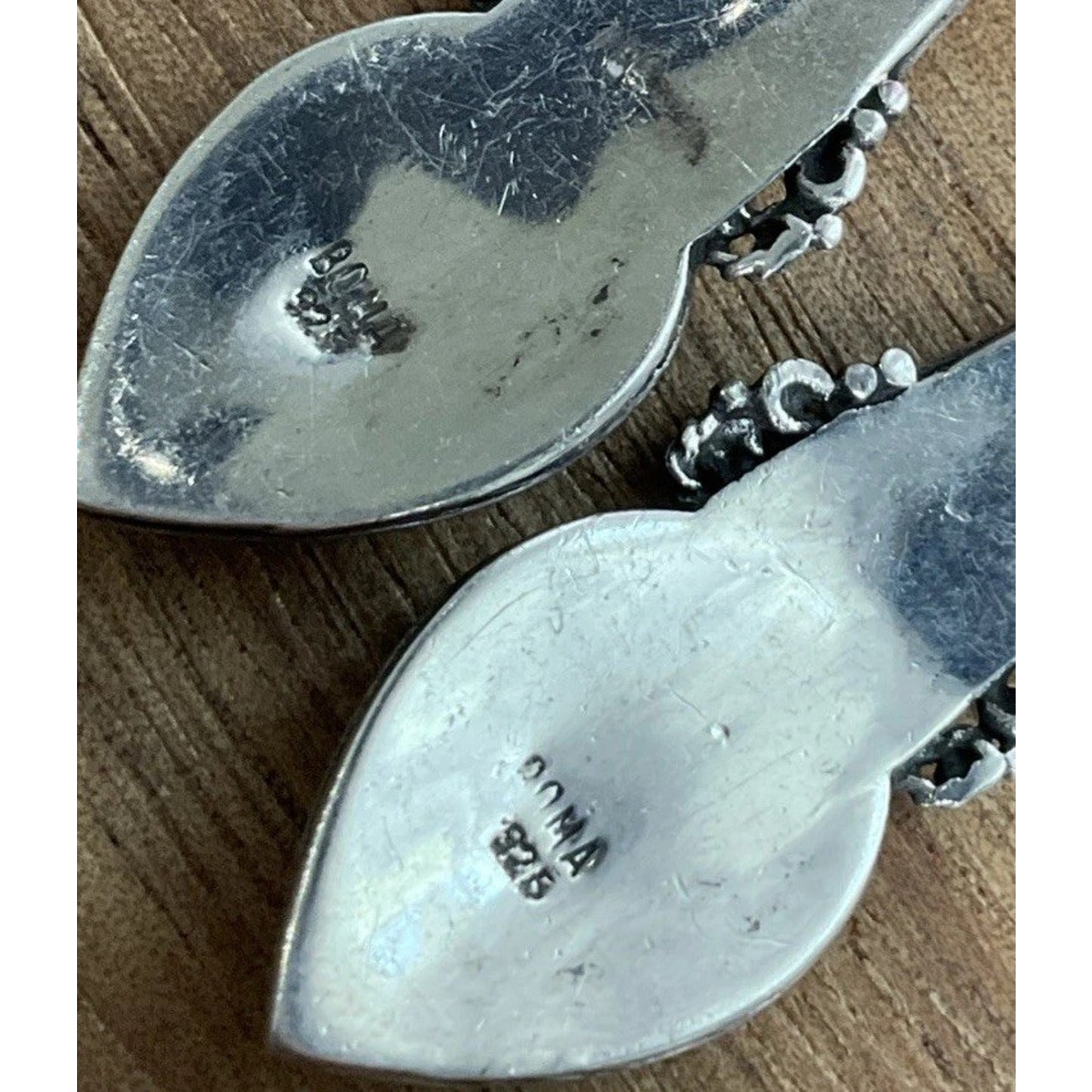 Vintage Boma Sterling Silver Black Onyx Teardrop Bali Style Dangle Drop Earrings