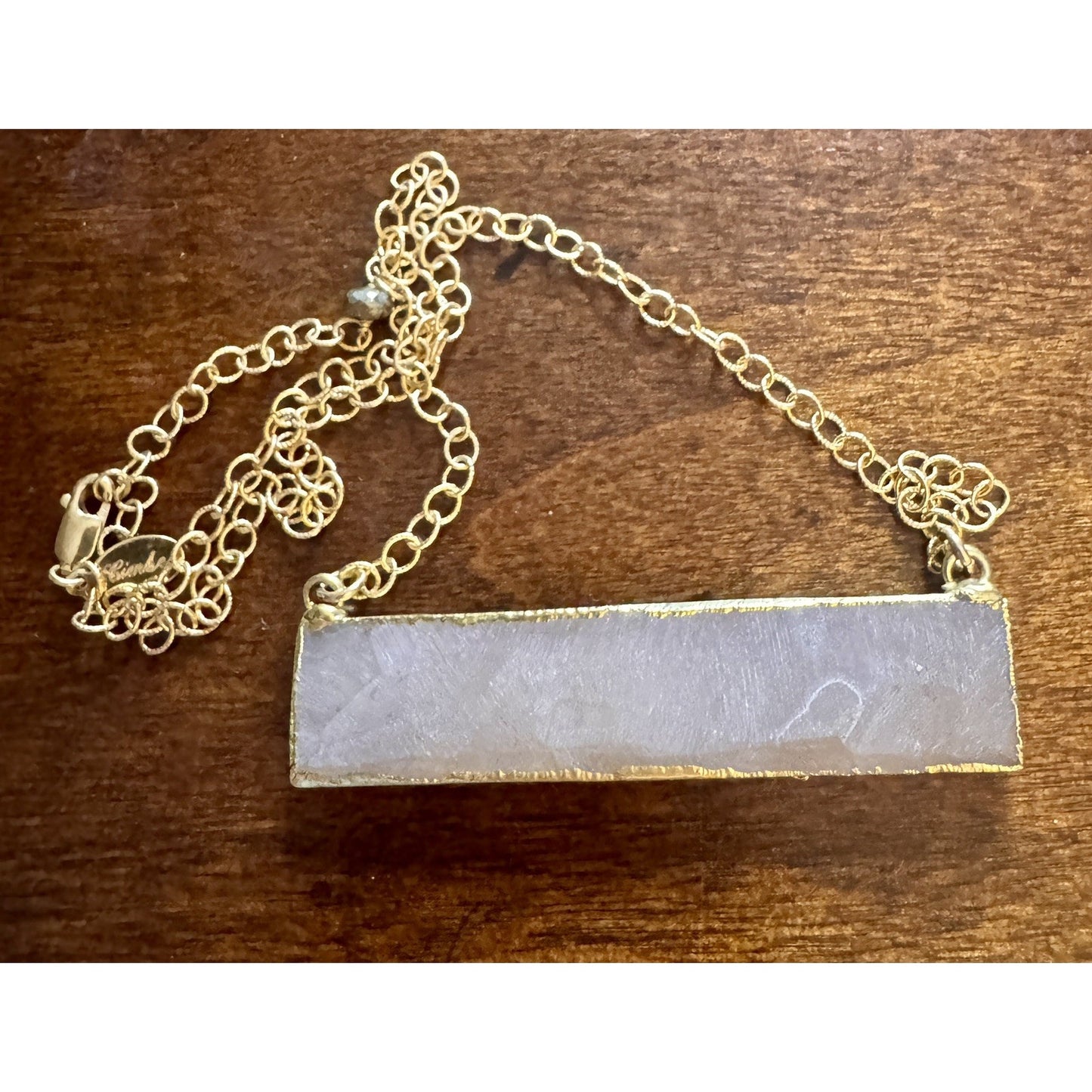 Y2K Kelly Cimber Natural Druzy Lavender Purple Bar Gold Plated Necklace 16-18”