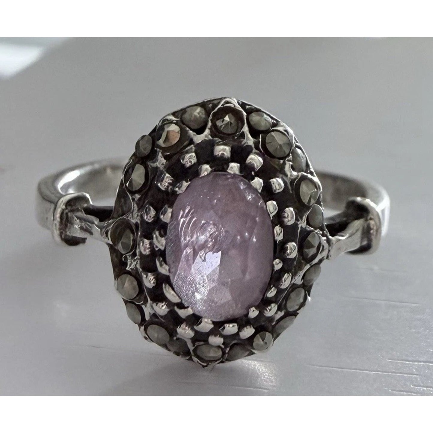 Vintage Sterling Silver Purple Amythest Art Deco Ring Size 9.5