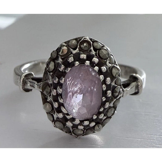 Vintage Sterling Silver Purple Amythest Art Deco Ring Size 9.5