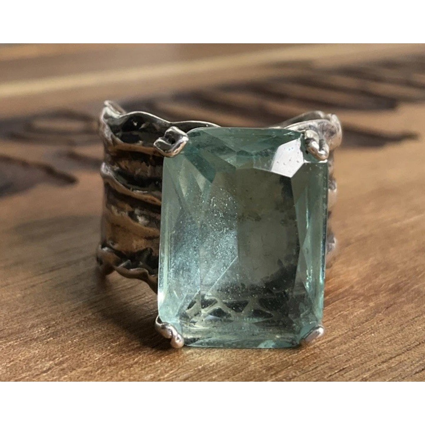 RETIRED Sterling Silver SILPADA Emerald Cut Green Stone Ring Statement Size 9