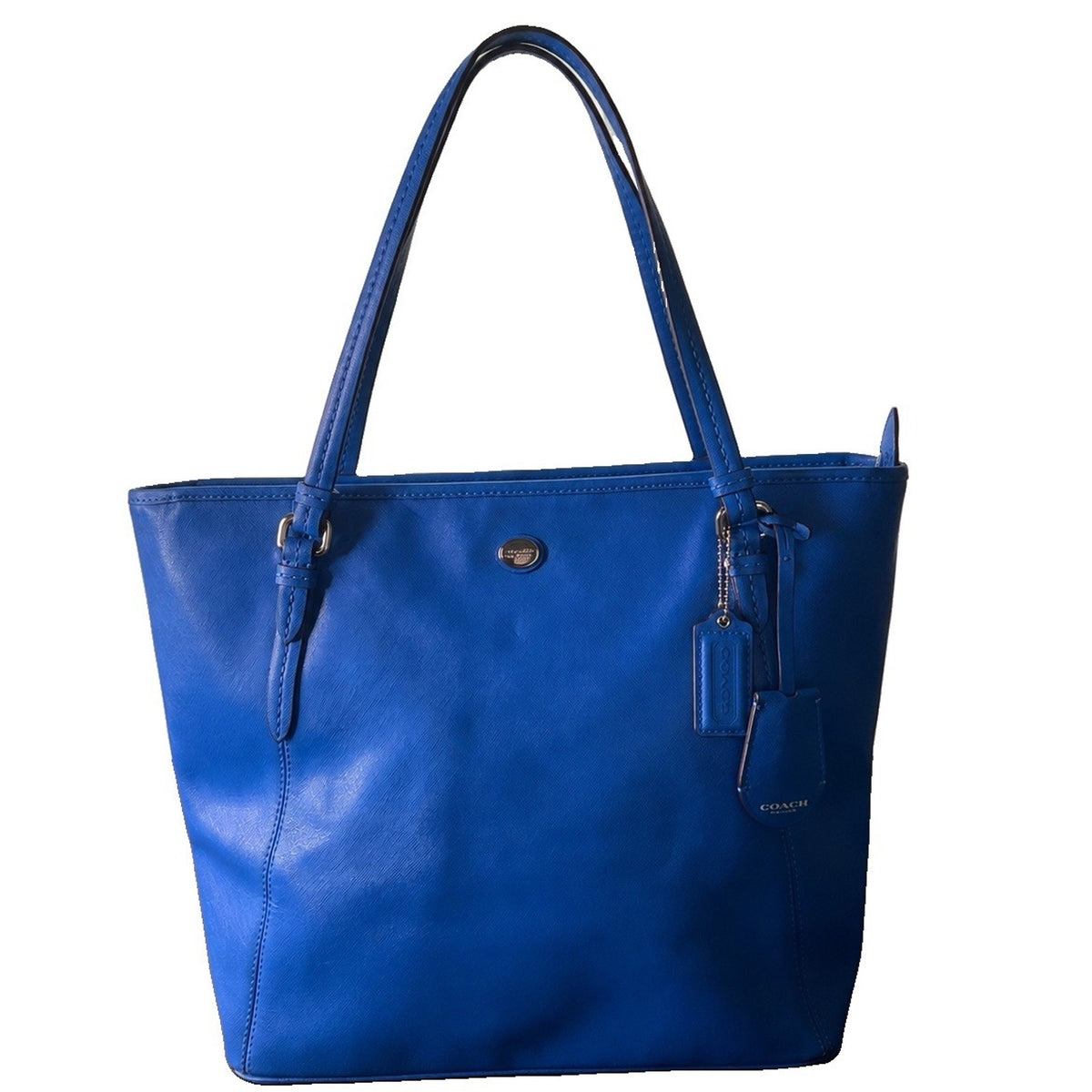 Coach Peyton Leather Cerulean Blue Zip Top Tote Bag Purse
