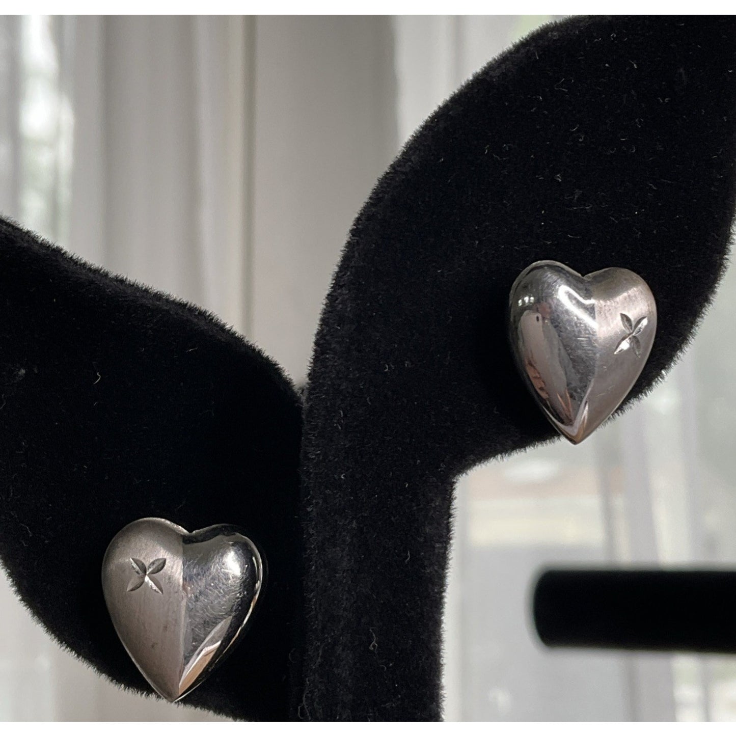 Sterling Silver Puffy Heart Stud Earrings Polished Classic