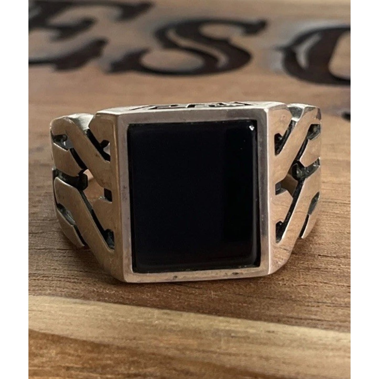 Sterling Silver Black Onyx 925 Ring Size 14 Large Statement Signet Style