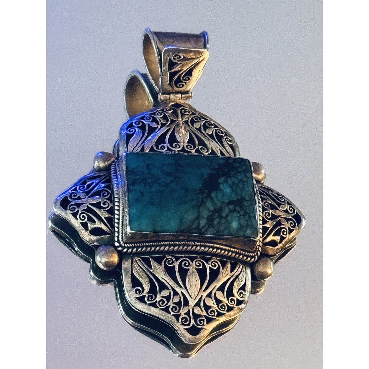 Vintage Sterling Silver Spiderweb Turquoise Cross Pendant 47g Southwestern 3.5”