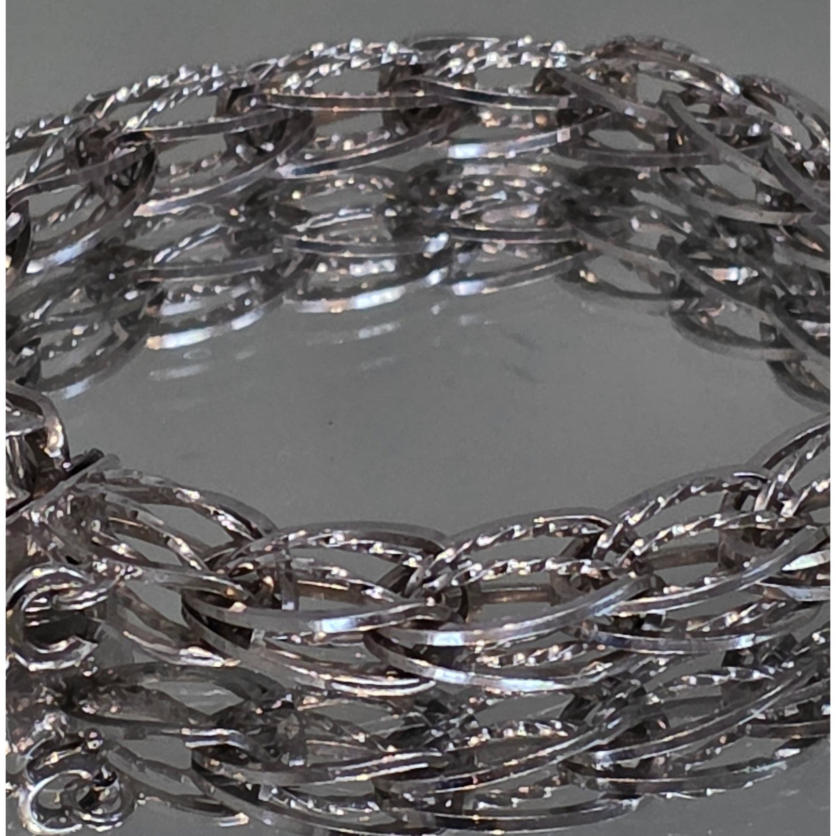 Vintage Silver Silver Braided Woven Oval Twisted Diamond Cut Link Bracelet 7.5”