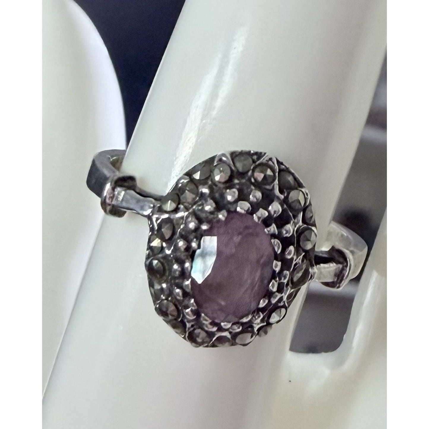 Vintage Sterling Silver Purple Amythest Art Deco Ring Size 9.5