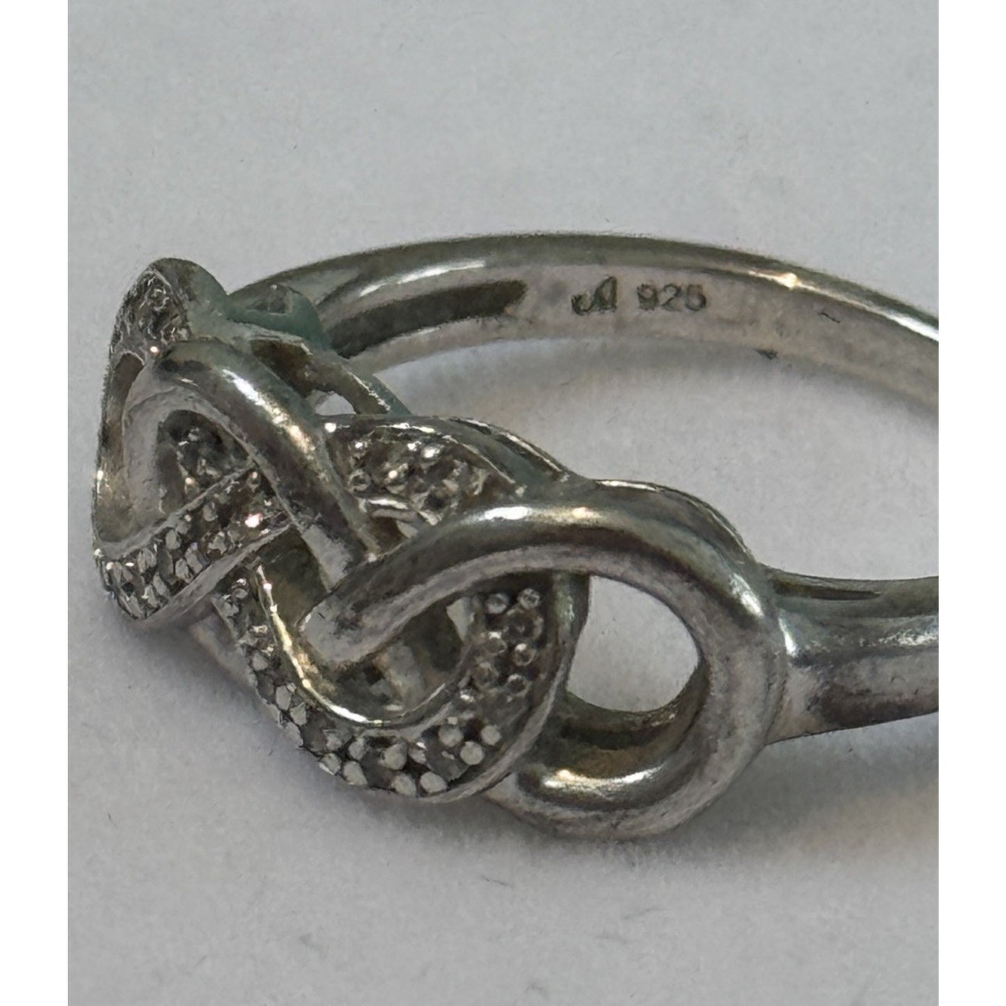 Vintage Pave Diamond Accent Sterling Silver Infinity Lovers Knot Ring Size 7