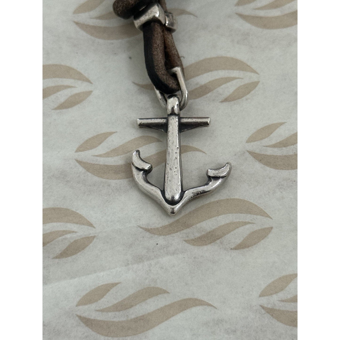 James Avery Retired Sterling Silver Anchor Hook Leather 3” Bracelet Pre-Owned