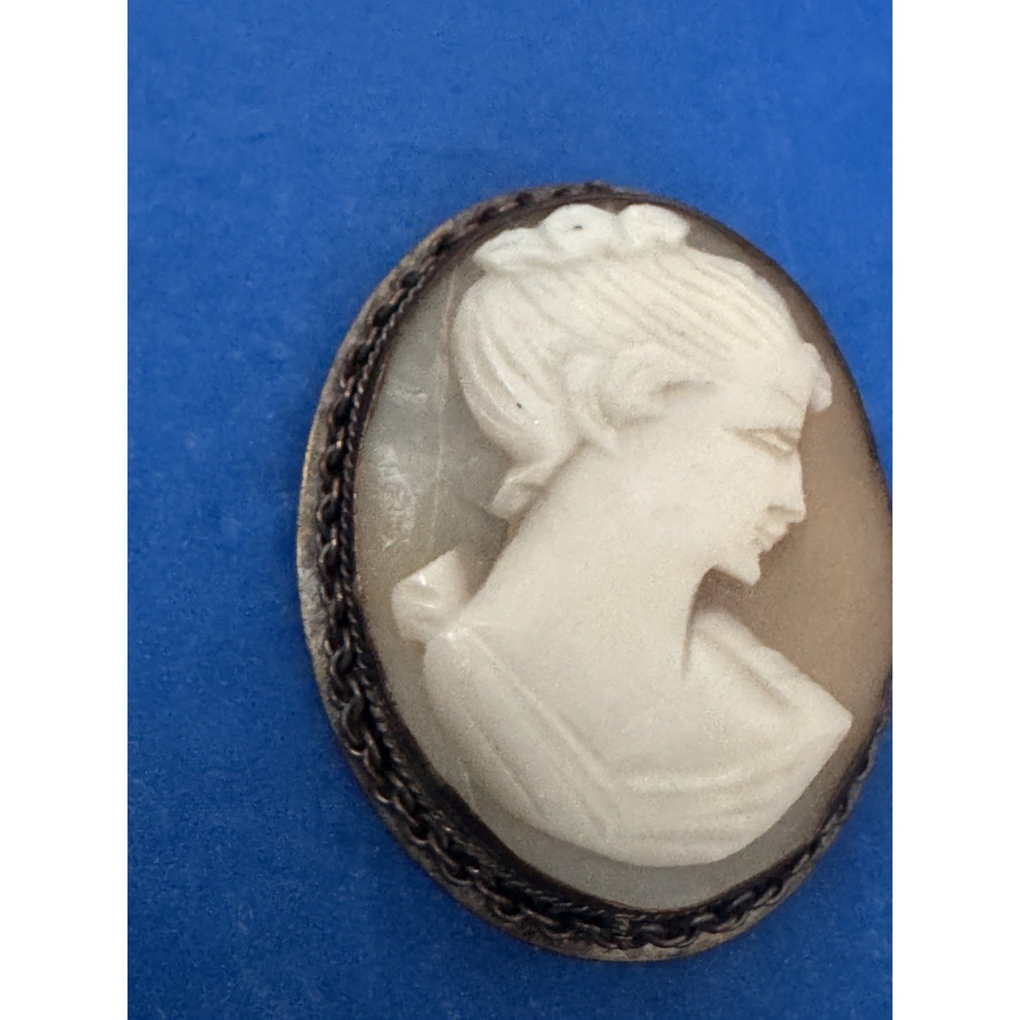 Vintage Hand Carved Shell Cameo 800 Silver European Brooch Or Pendant 1.5”