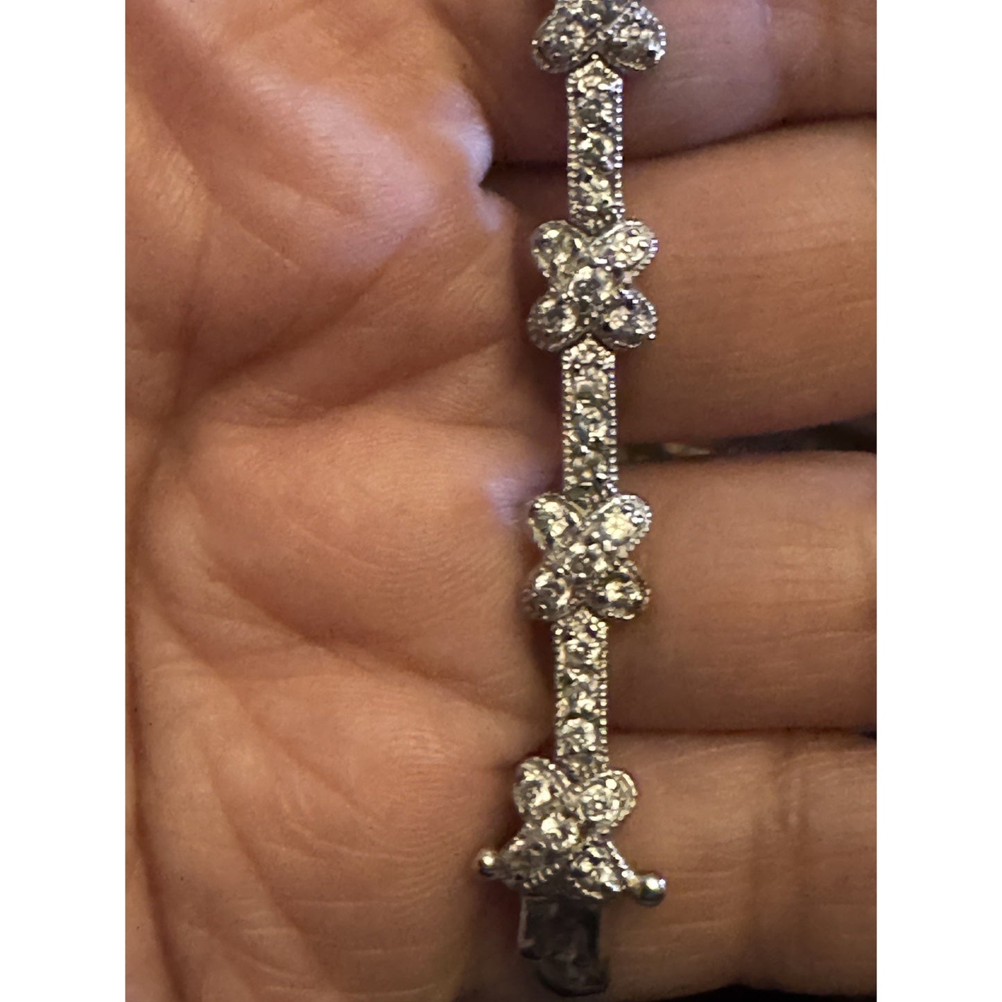 Vintage FAS 925 Sterling Silver Clover Tennis Bracelet 6.75” 12g