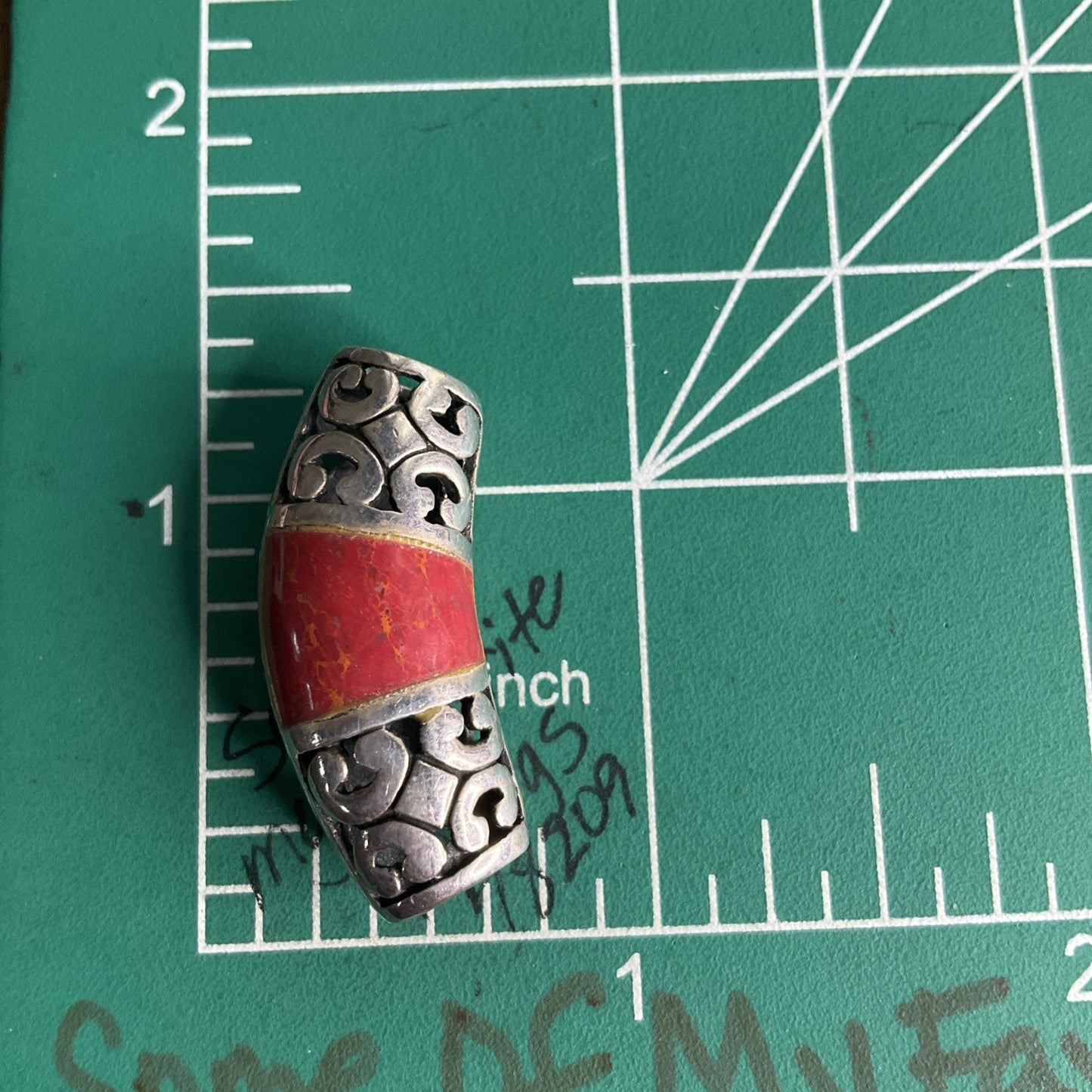 Vintage Sterling Silver Red Stone Curved Tube Filigree Boho artisan jewelry