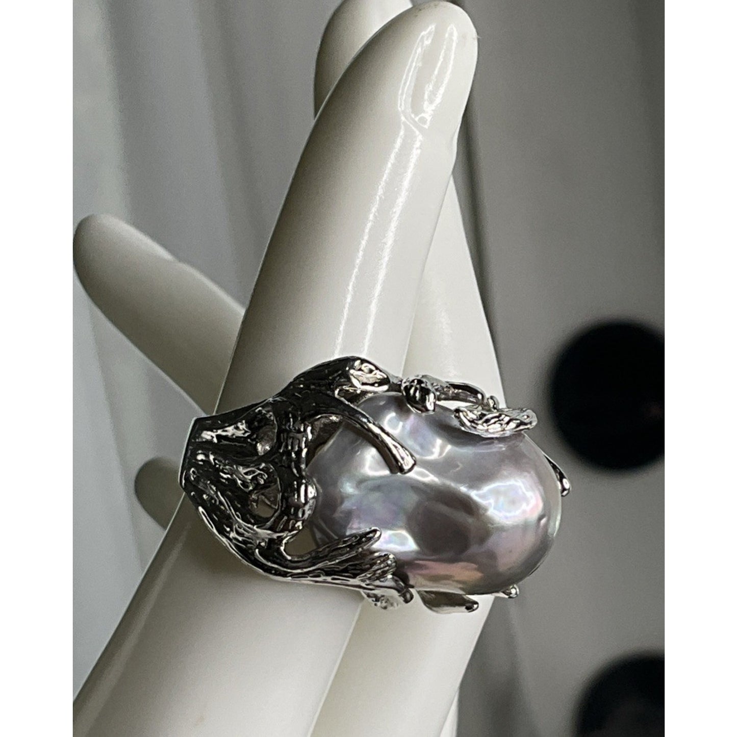 925 OP Sterling Silver Gray Baroque Pearl Branch Statement Ring 17g Size 6.5