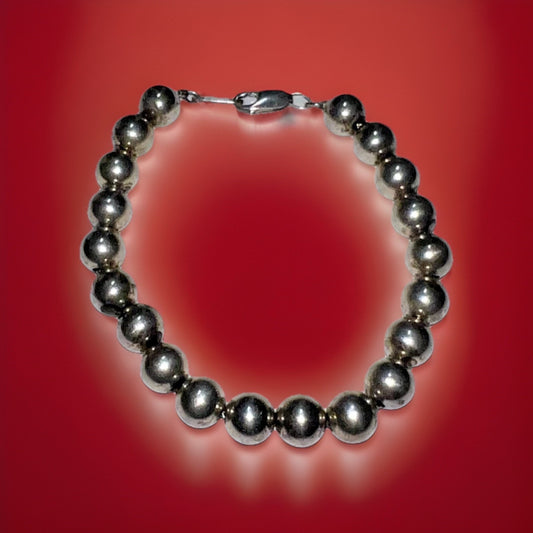 Vintage Sterling Silver Bead Bracelet 14g – Graduated Round Beads Mexico 925