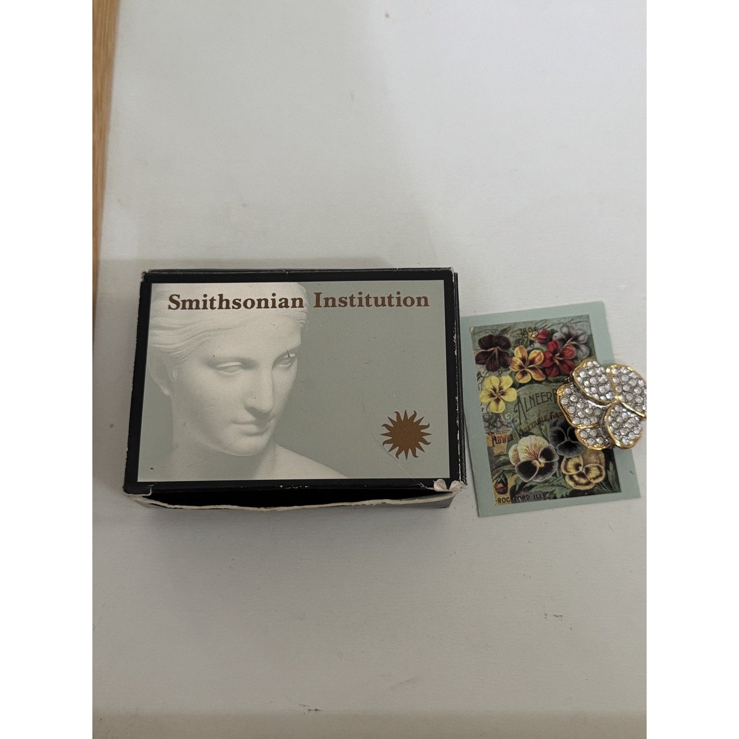 Vintage Brand New 1997 Smithsonian Crystal Pave Gold Tone Pansy Flower Brooch