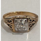 Vintage 18K HGE Yellow Gold Tone Illusion CZ Diamond Ring Art Deco Style 7.5