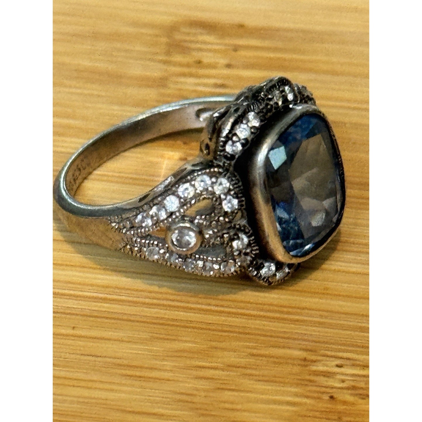 Vintage ESPO Sterling Silver Blue Topaz Ring Halo Joseph Esposito Size 8.5