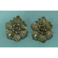 Vintage Green Enamel Flower Clip On Earrings Gold Tone Large Floral Statement