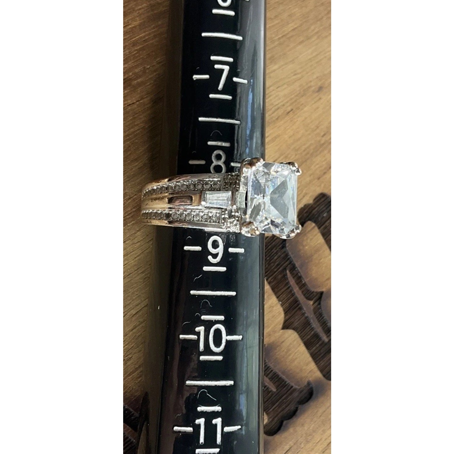 Large Square Cut CZ Ring Multi Band Sterling Silver Statement Ring 8.5