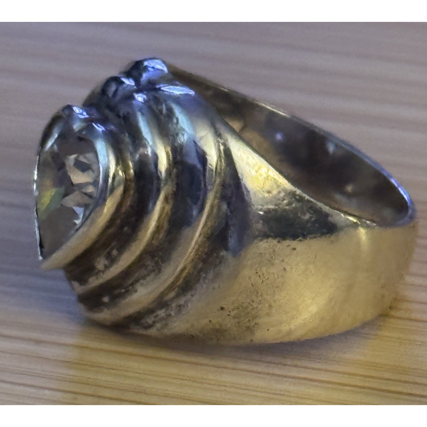 Vintage 925 Sterling Silver Heart CZ Cocktail Ring Size 7.5 Chunky 8g