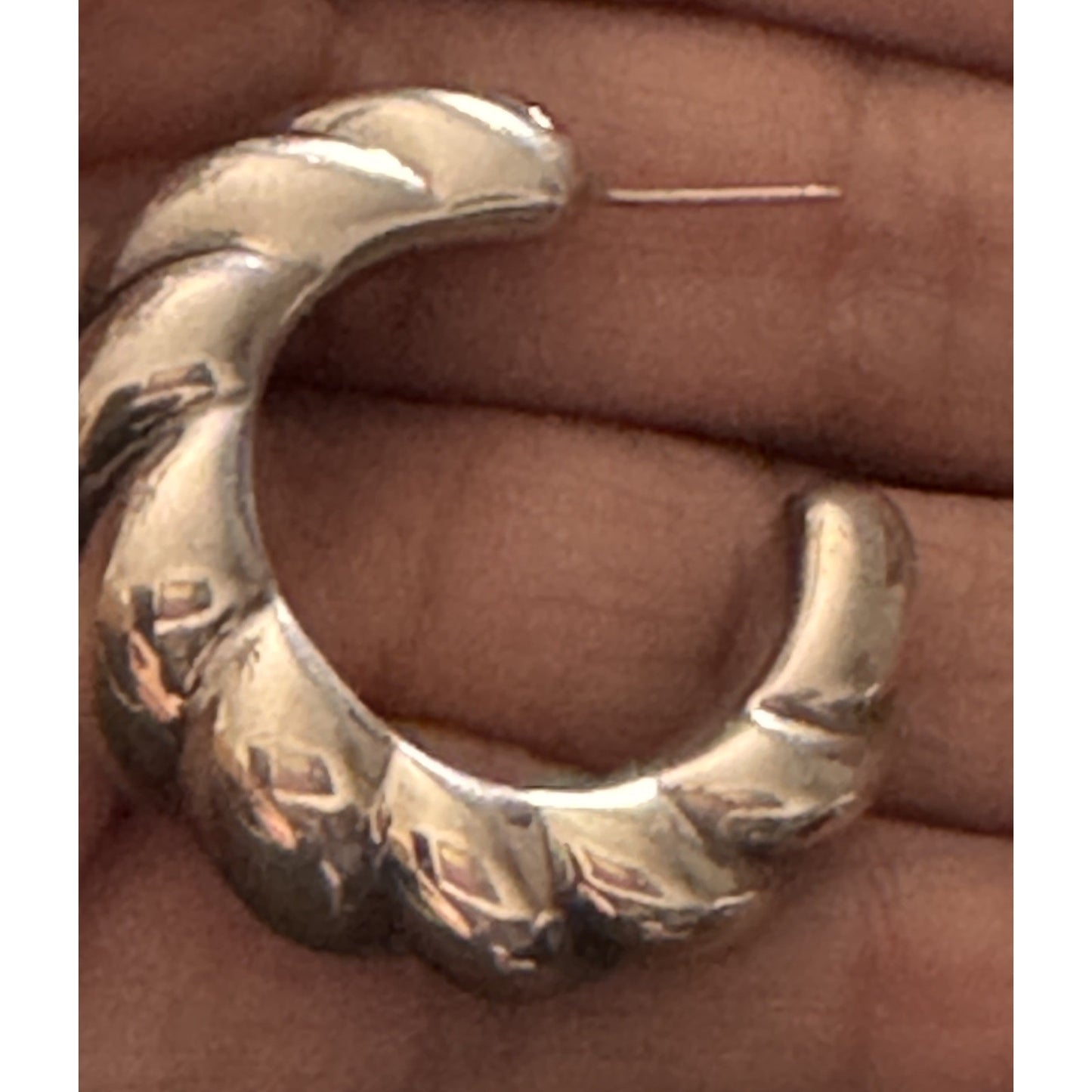 Vintage Sterling Silver 925 Ribbed Fluted Half Hoop Twisted Chunky Earrings