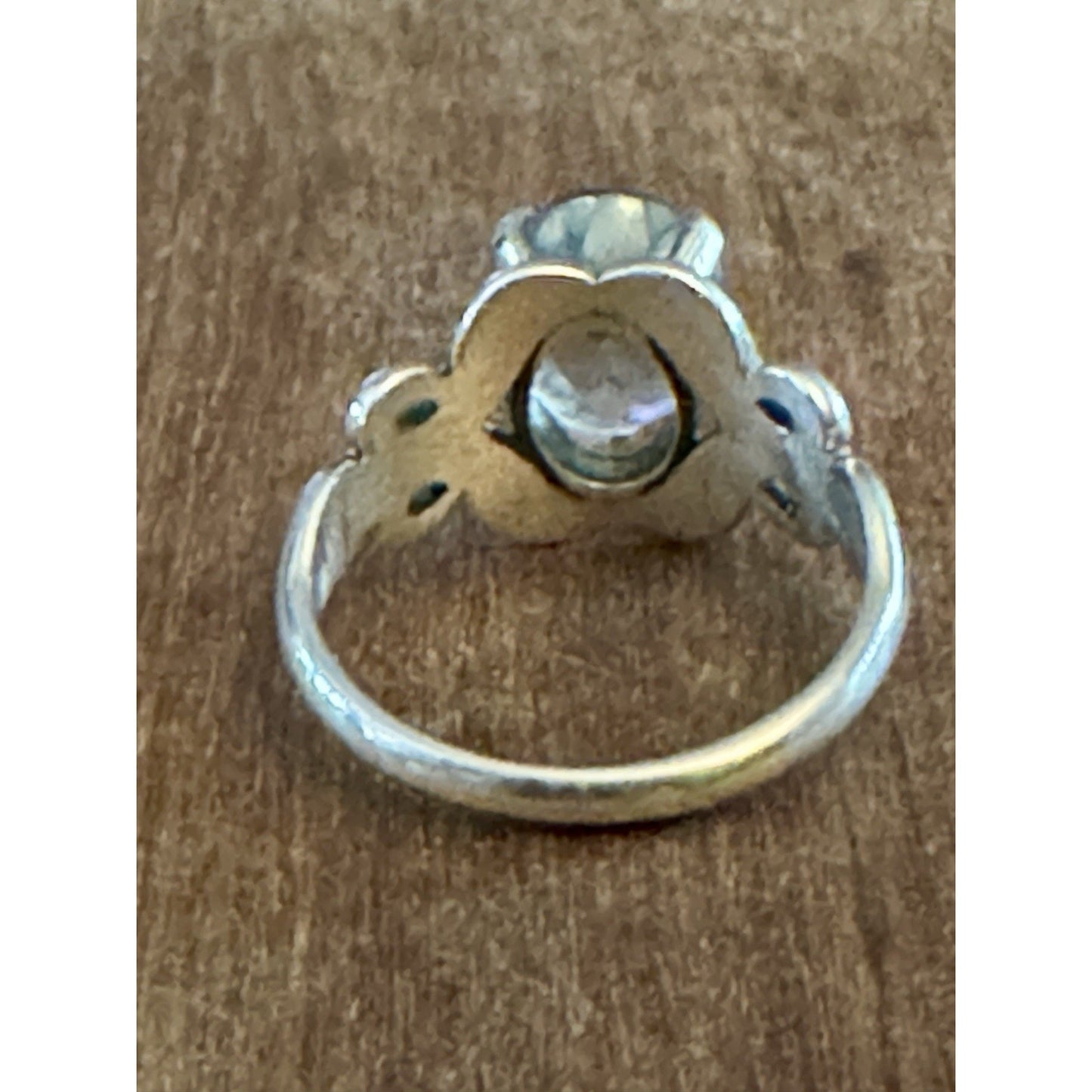 Vintage Kabana Sterling Silver Blue Topaz Scroll Ring Size 7.5 Signed KBN STER