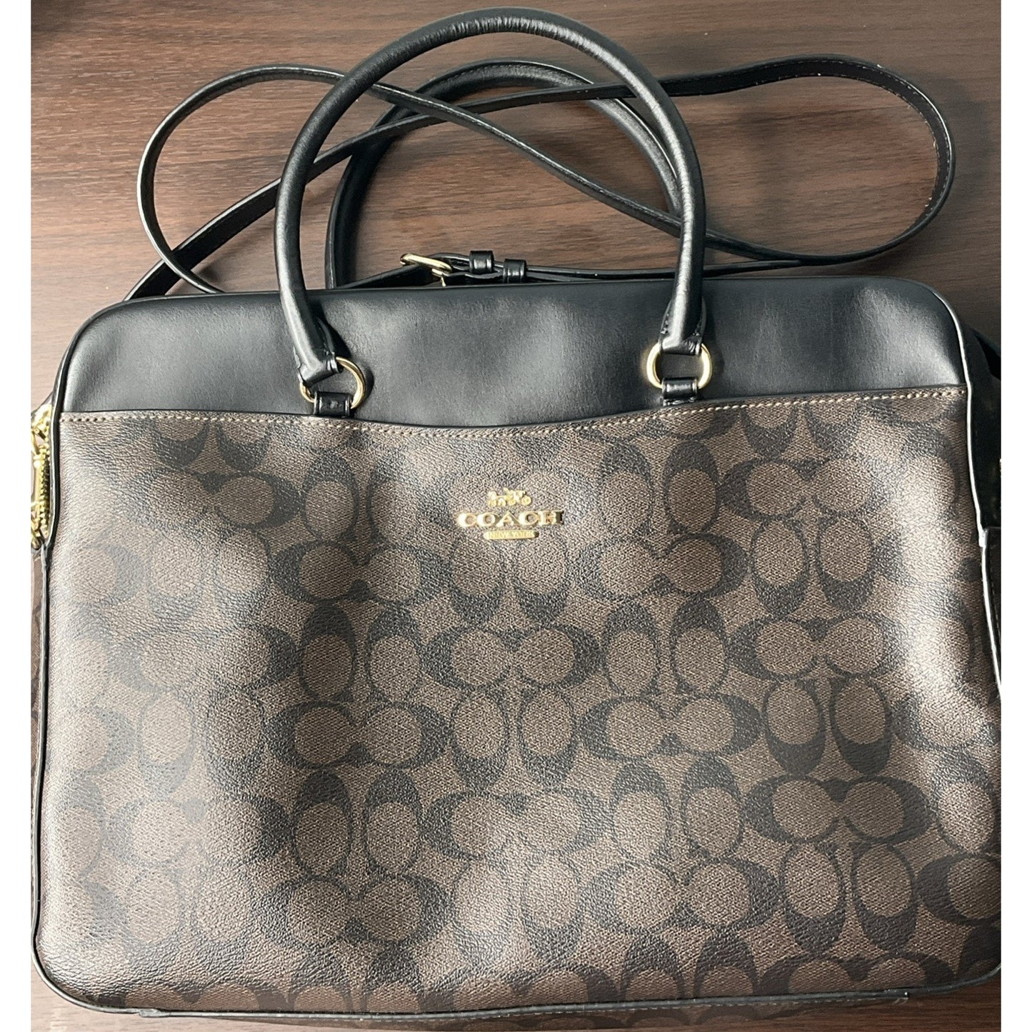 Coach Signature Padded 15" Laptop Briefcase Leather Brown/Black