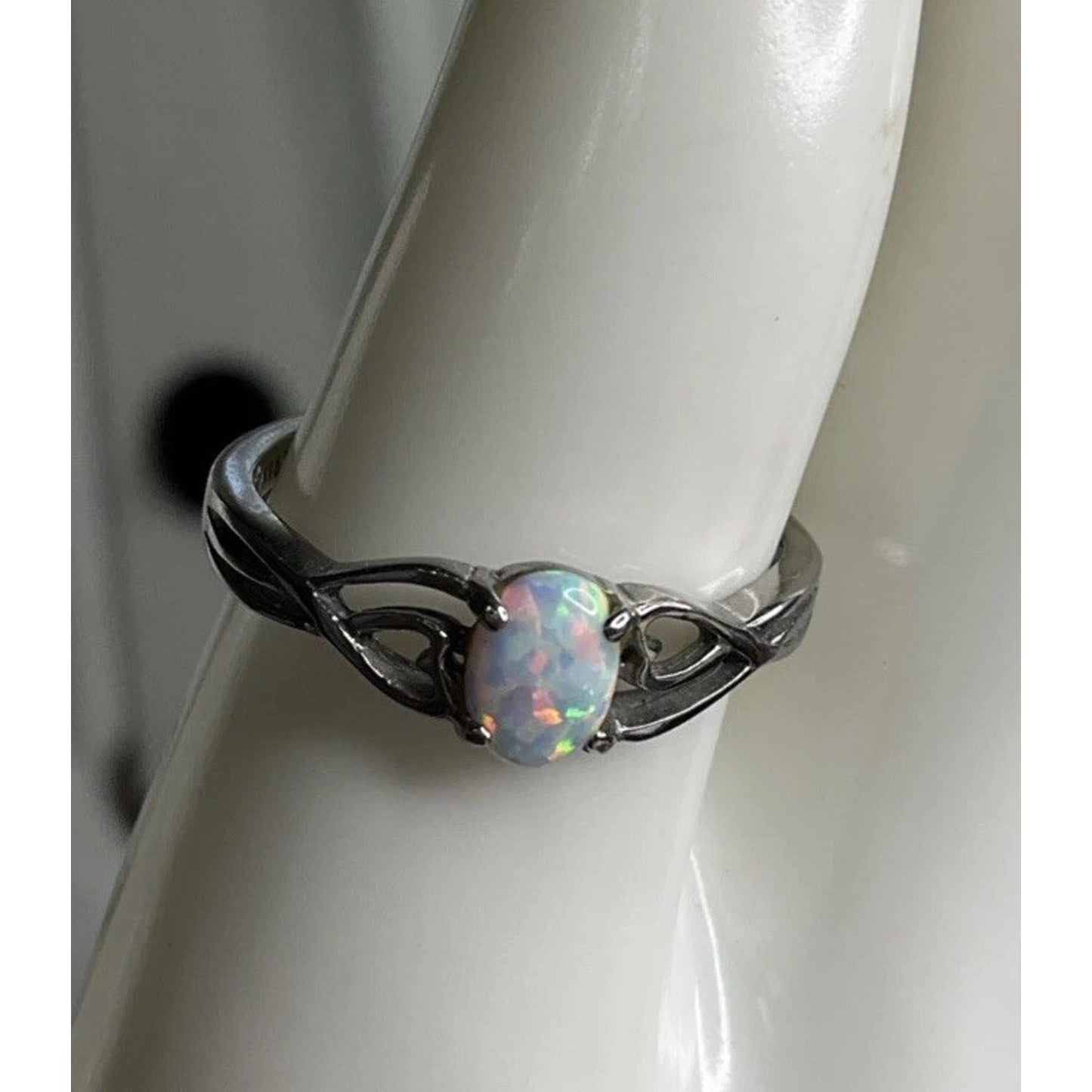 316L Stainless Steel White Opal Ring Lab Opal Solitaire Statement Ring Size 10
