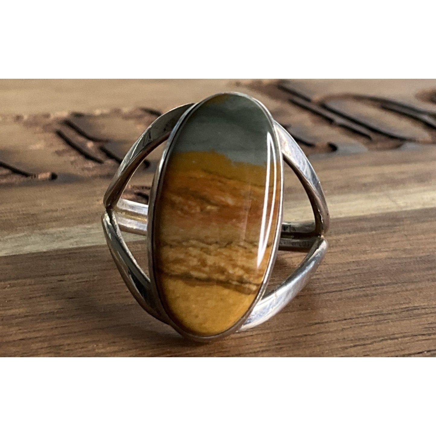 Vintage Signed MSA Sterling Silver Genuine Picture Jasper Ring Size 10.5