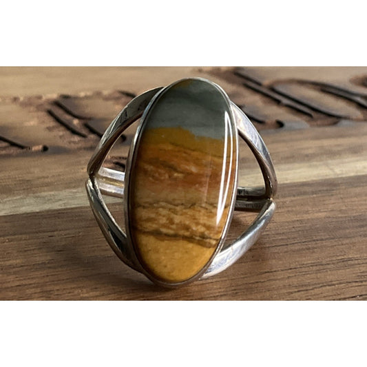 Vintage Signed MSA Sterling Silver Genuine Picture Jasper Ring Size 10.5