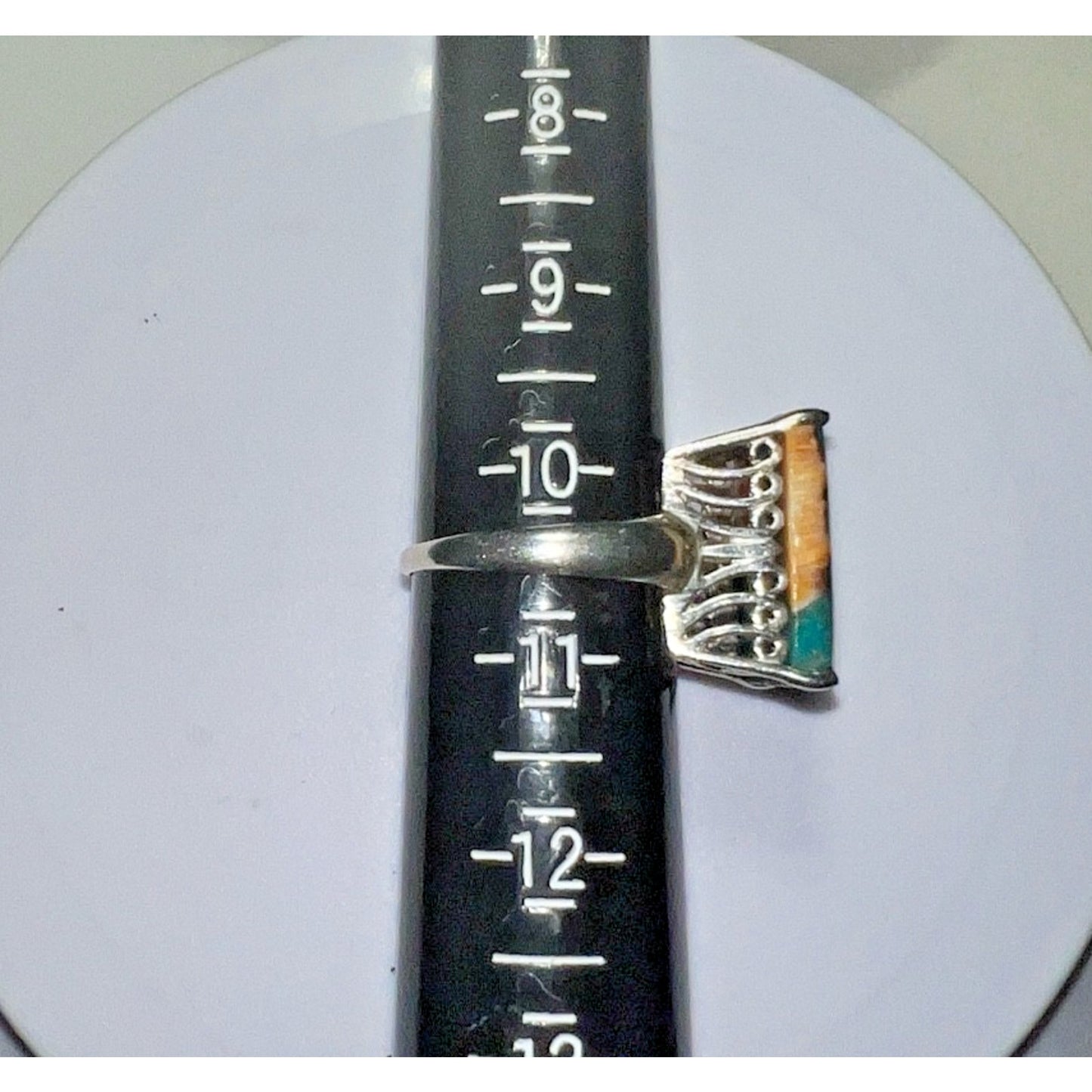 Handmade Sterling Silver Multicolor Mohave Turquoise & Spiny Oyster Ring 10.5