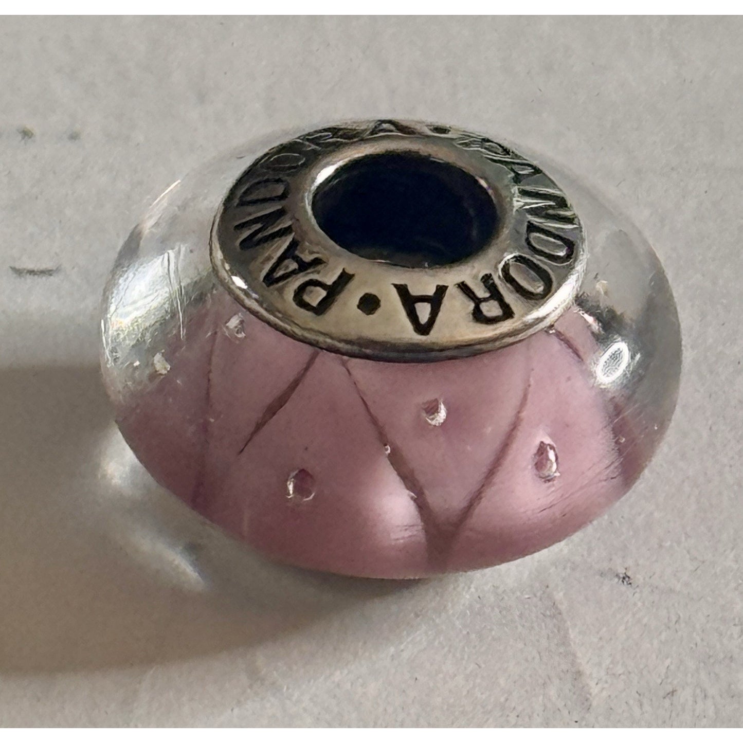 Pandora Zigzag Pink Triangular Sterling Silver Glass Murano Bead Charm