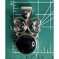 Vintage Sterling Silver Onyx & Amethyst Pendant Artisan Scroll Design