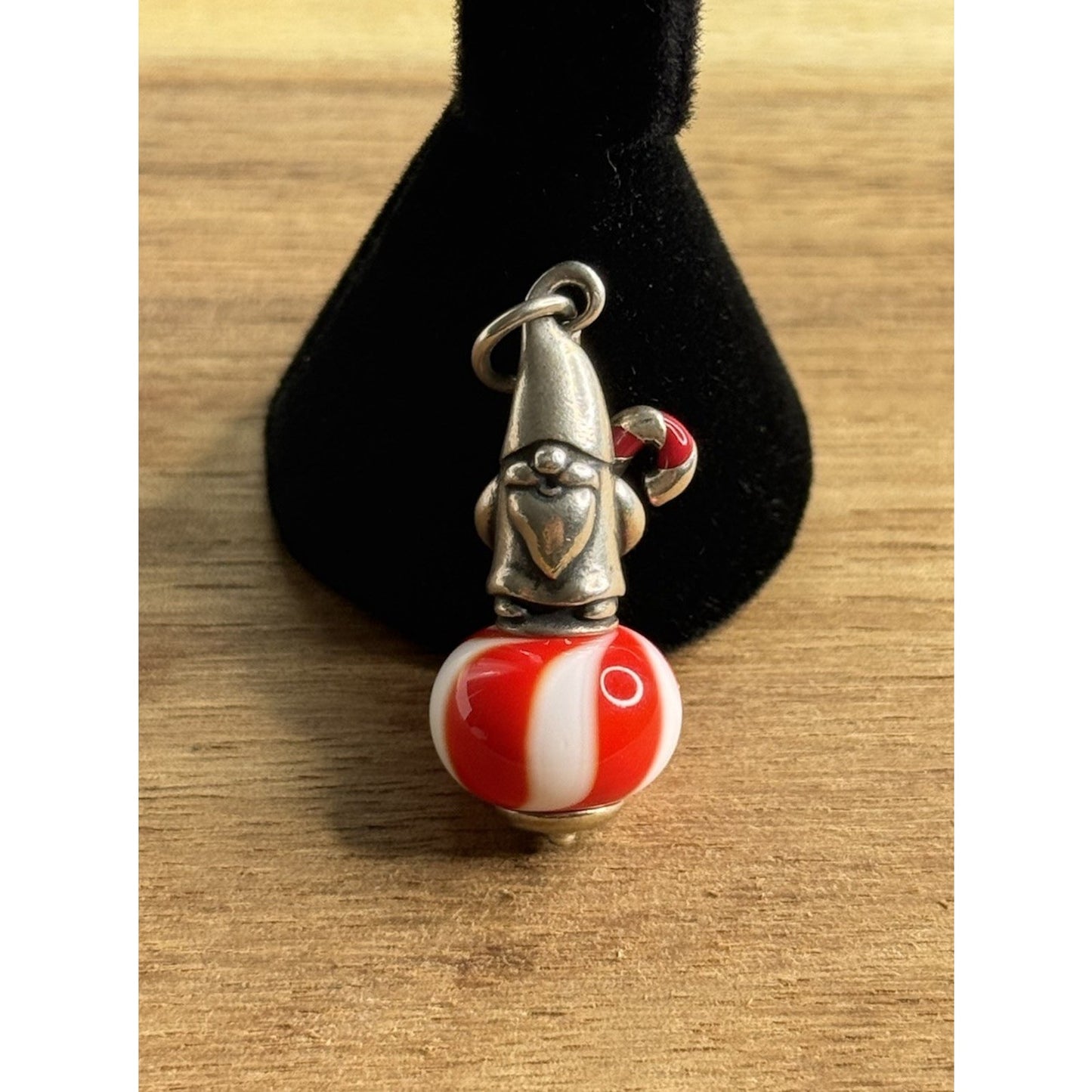 James Avery Retired Sterling Silver & Enamel Christmas Gnome Glass Finial Charm