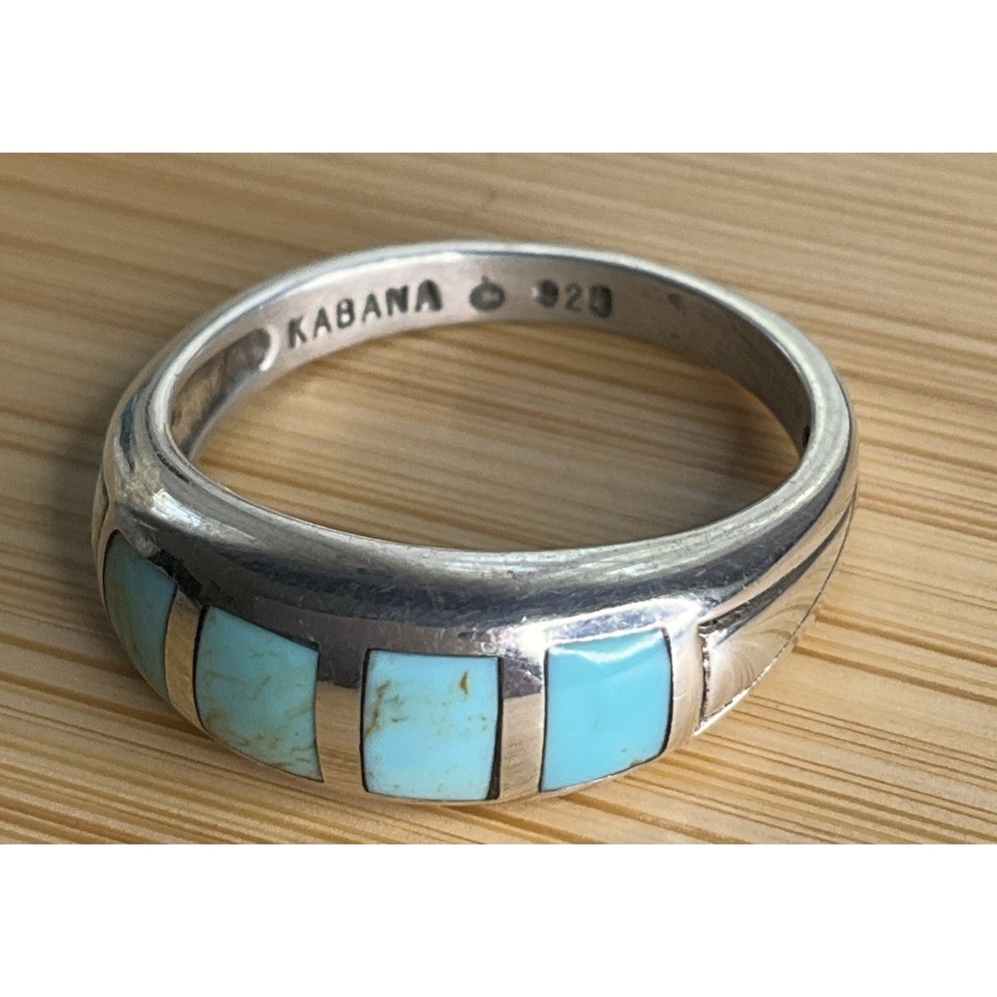 Vintage Kabana 925 Sterling Silver Turquoise Inlay Ring Size 7 Designer