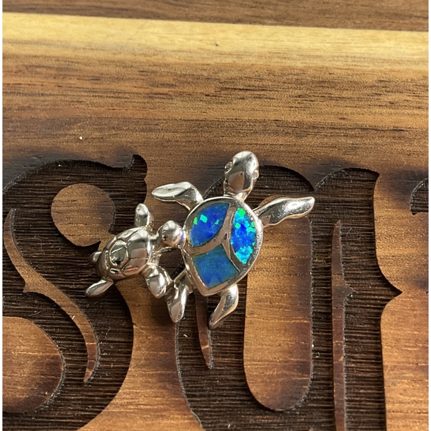 Sterling Silver Blue Opal Turtle Pendant 925 Inlay Sea Turtle Beach Ocean