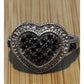 Vintage Sterling Silver Black and White Moissanite Heart Cluster Ring Size 7.5