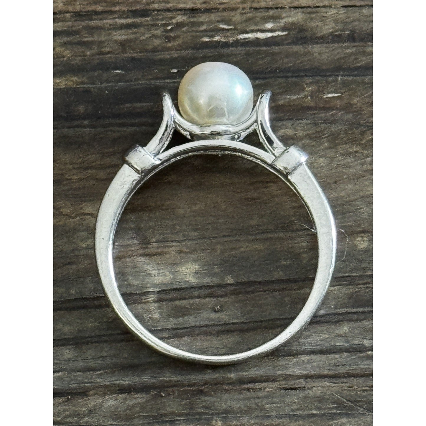 Vintage Sterling Silver Pearl Ring | Genuine Pearl Solitaire | Size 9
