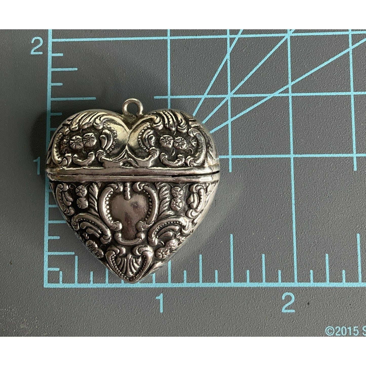 Vintage Victorian Heart Shaped Sterling Silver Repousse Match Safe Pendant 925