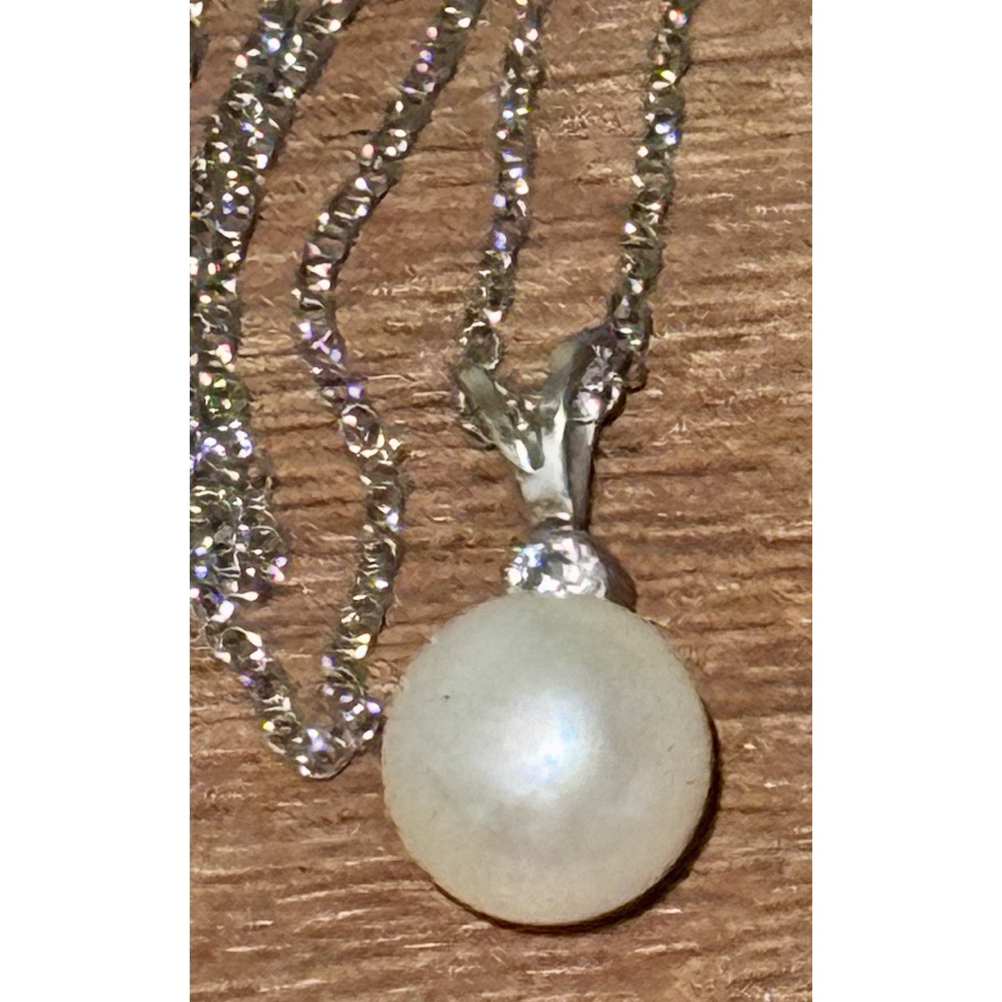 Sterling Silver 925 Genuine Pearl with CZ Pendant on 925 Necklace 18”