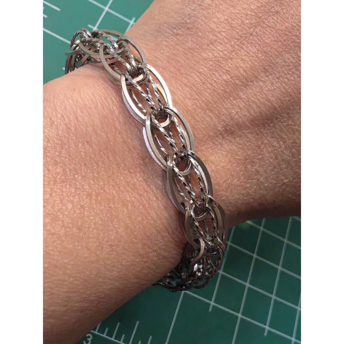 Vintage Silver Silver Braided Woven Oval Twisted Diamond Cut Link Bracelet 7.5”