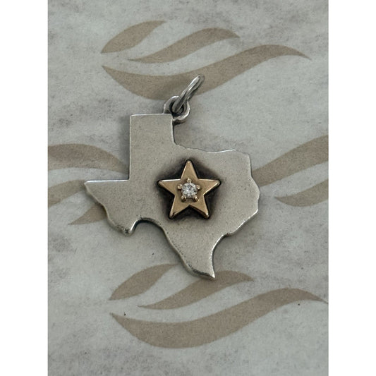 Pre owned James Avery Retired 18k Gold & Sterling Silver Diamond Star of Texas Pendant