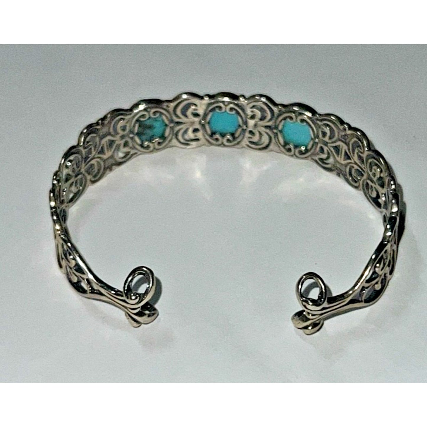 Vintage 925 Sterling Silver Turquoise Cuff Bracelet – Filigree Design – 22g