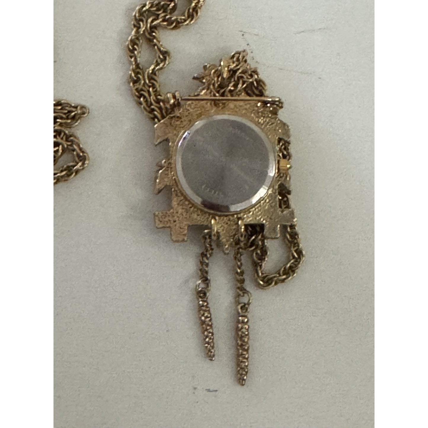 Vintage Lind 14KGE Rhinestone Cuckoo Clock Quartz Watch Brooch Pendant