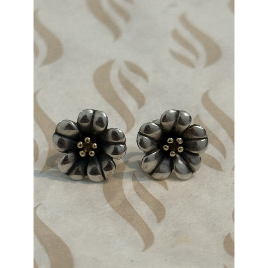James Avery Rare Retired 18k Gold & 925 Silver April Flower Stud Earrings Pre-Owned
