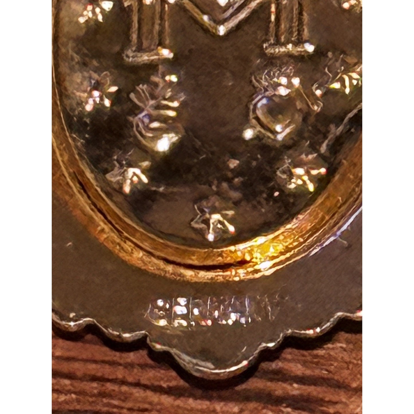 Vintage Germany Miraculous Medal Virgin Mary Gold Tone Blue Enamel Pendant