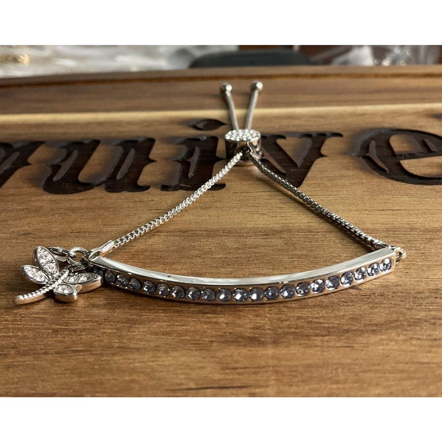 Sterling Silver IBBCN Blue CZ Bar Bracelet Butterfly Charm Adjustable Chain